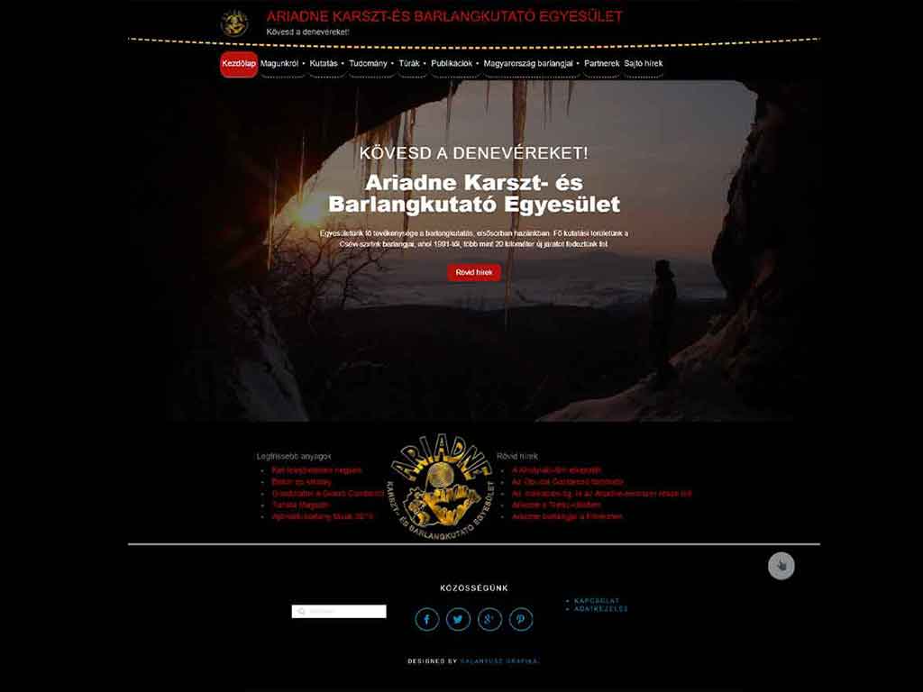 Ariadne Karszt- és Barlangkutató Egyesület honlapja